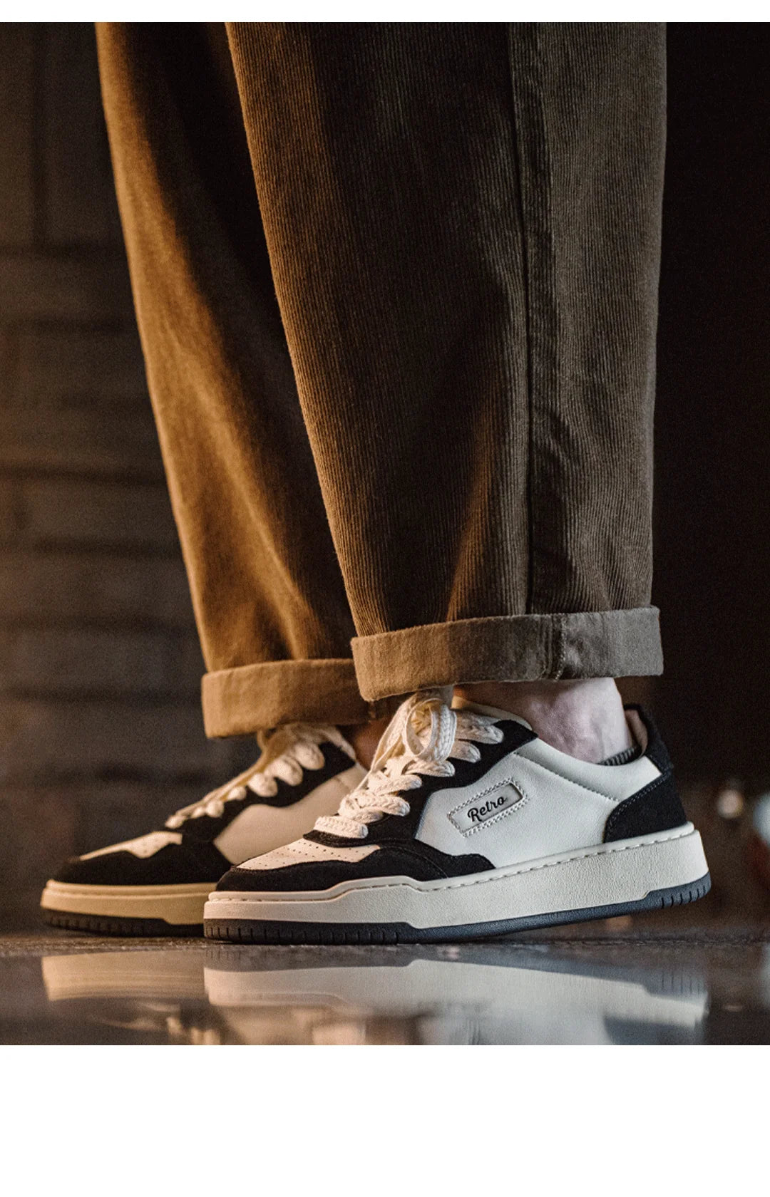 Maden New Casual Low-Top Black and White Spliced Sneakers Men's Versatile Sports Shoes for Autumn Lace-up Skateboarding Shoes