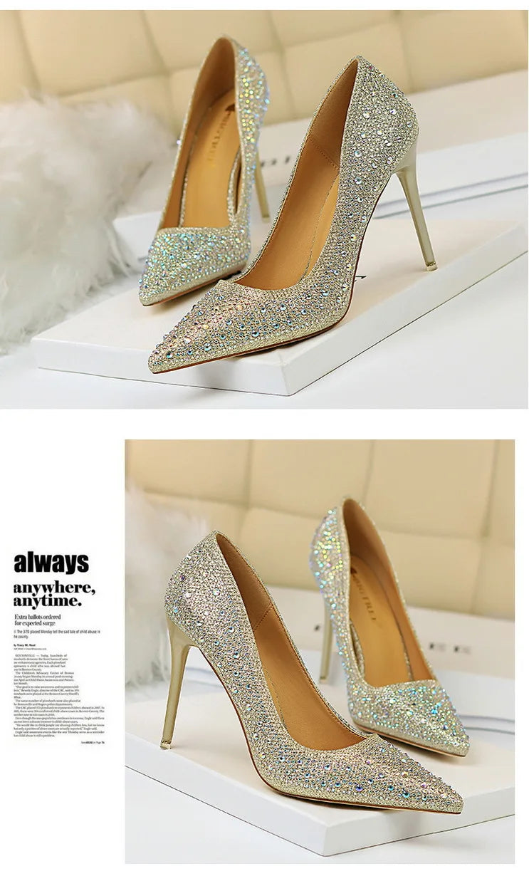 Rhinestone Women Pumps Sexy Stiletto Women High Heels Pointed Toe Women Heels Pumps Women Shoes Party Wedding Shoes Scarpe Donna