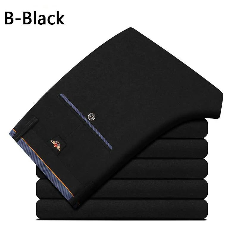 男士夏季時尚商務休閒長褲西裝褲男彈性直筒正裝褲子加大尺寸28-40