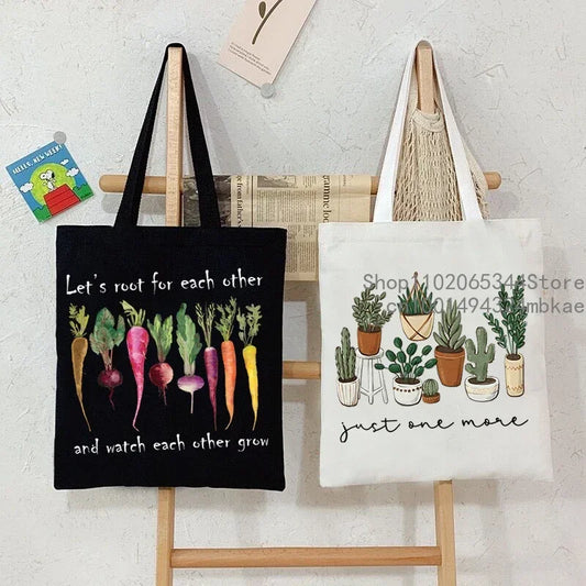 Vintage Radish Canvas Tote Bag Women Gardening Lover Beach Shoulder Bag Funny Phytology Travel Shopping Bags Plant Style Handbag