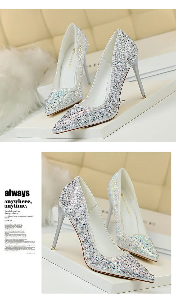 Rhinestone Women Pumps Sexy Stiletto Women High Heels Pointed Toe Women Heels Pumps Women Shoes Party Wedding Shoes Scarpe Donna