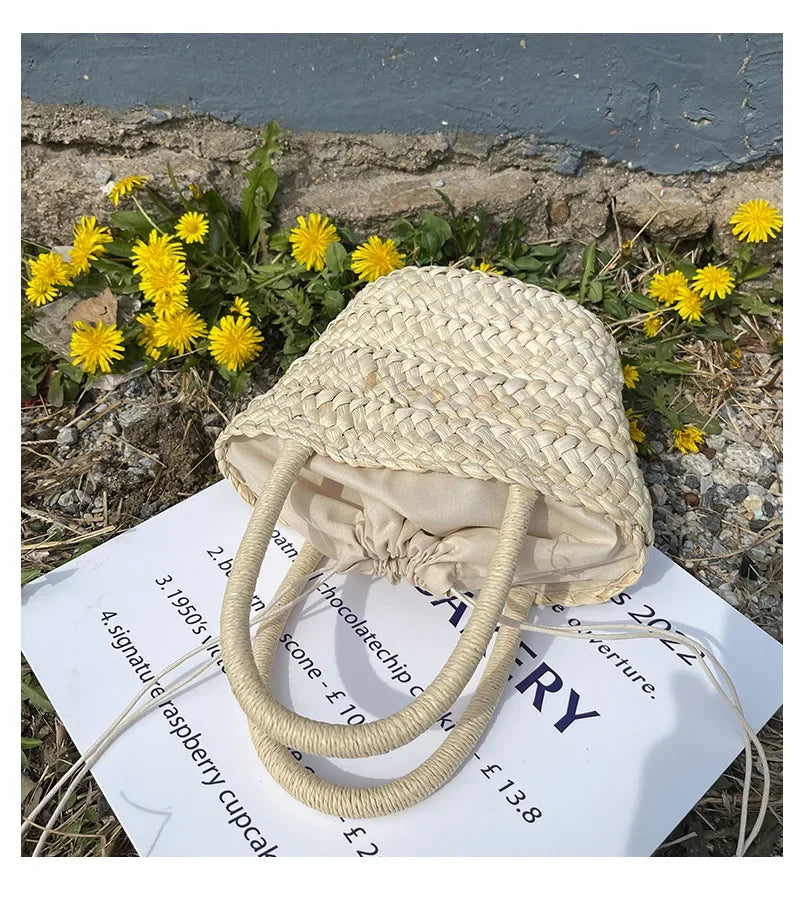 2024 New Straw Bag Portable Cute Korean Style All-match Small Basket Shopping Purse Summer Cool Retro