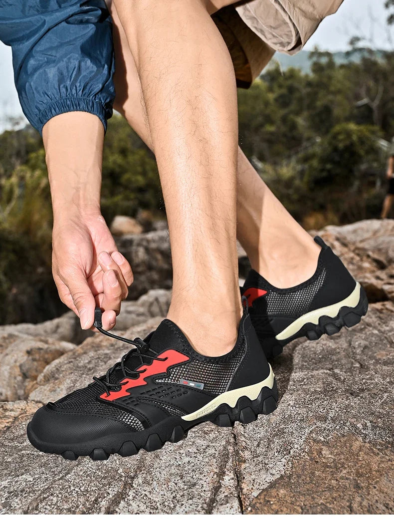 Summer Men's Hiking Shoes Mesh Breathable Sneakers Outdoor Light Men Trekking Trails Shoes Male All Day Walking Work Sneakers