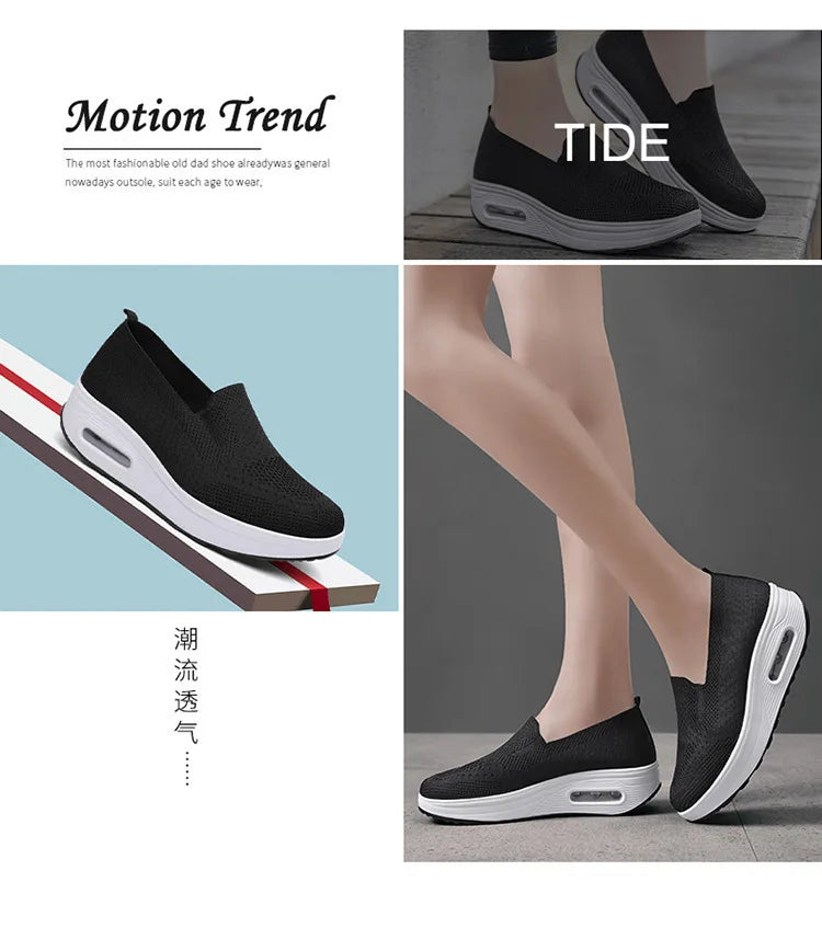 Women Fashion Vulcanized Sneakers Platform Solid Color Flat Ladies Shoes Casual Breathable Wedges Ladies Walking Sneakers