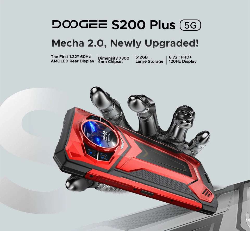 World Premiere DOOGEE S200 Plus 5G AI Rugged Phone Dimensity 7300 1.32" Rear Display 12+512GB 6.72'' 10100mAh Battery Smartphone