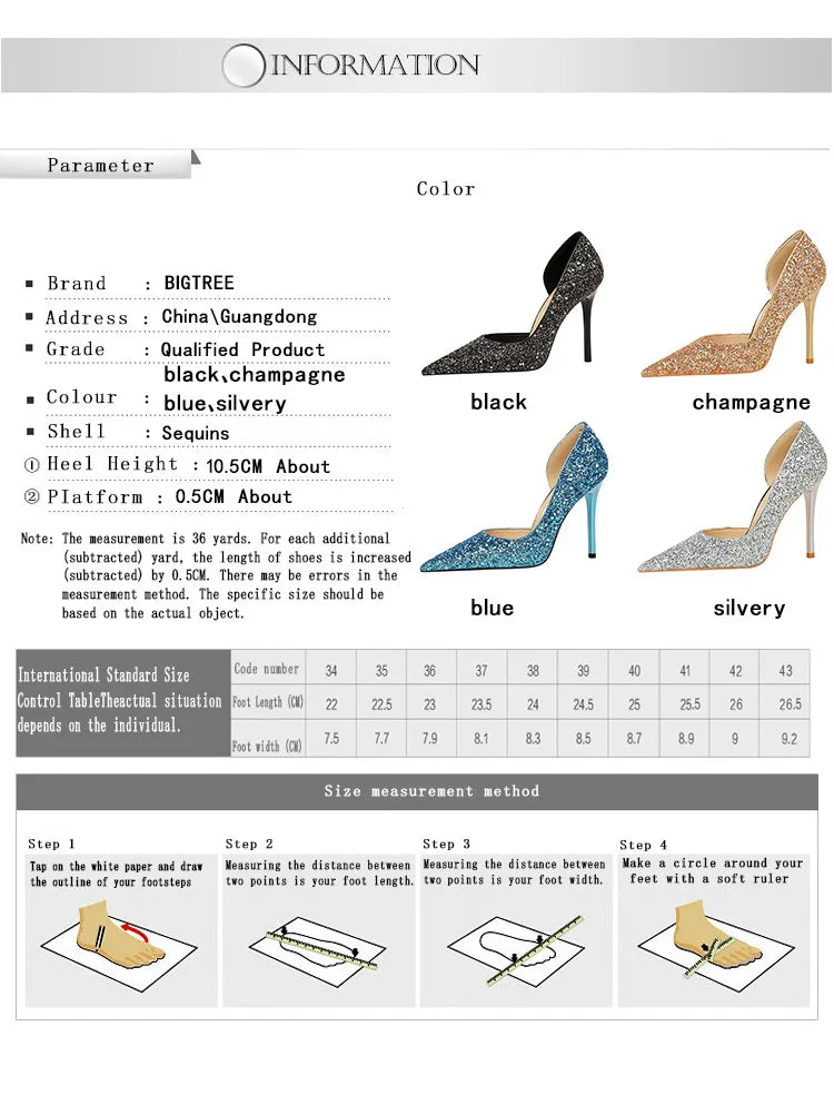 BIGTREE Women 7cm 11cm Super High Heels Blue Gold Pumps Sexy Sequins Bling Low Heels Lady Scarpins Luxury Stiletto Sparkly Shoes