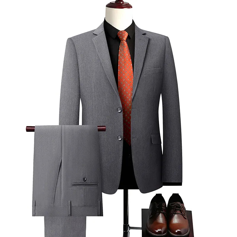 2025新款男士高品質四面彈性西裝正式夾克+褲子兩件套男士商務西裝尺寸5XL