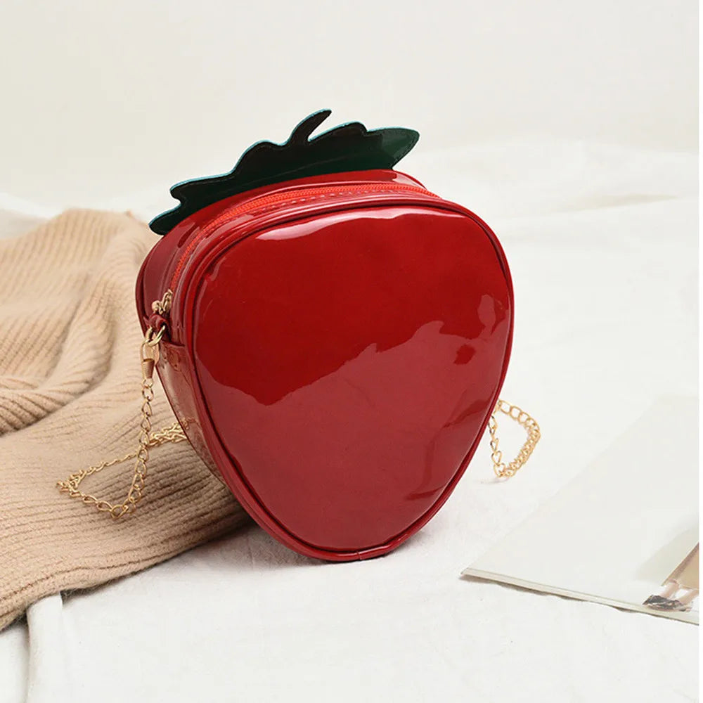 Women Chain Purse Shoulder Bag For Gift Fashion Cute Strawberry-Shaped Design Soft Leather Mini Crossbody Bag Causal Sweet Bags