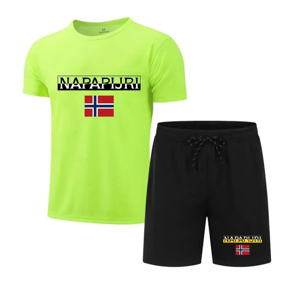 男士夏季跑步運動套裝男女時尚速乾透氣戶外健身休閒服