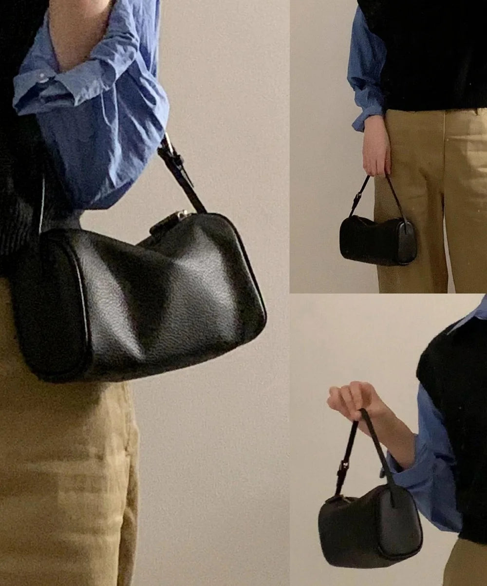 VIELINE Women's Pencil Bag Pillow Bag Genuine Leather Underarm Hobo Bag Day Clutches Ladies Simple Design Mini Purse