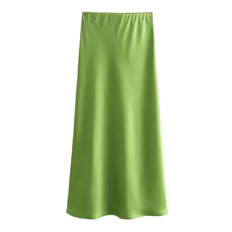 SAW Fast Selling Women's Clothing French Style Long Skirt High Waist Satin-Like Silk Sensation Independent Station Skirt