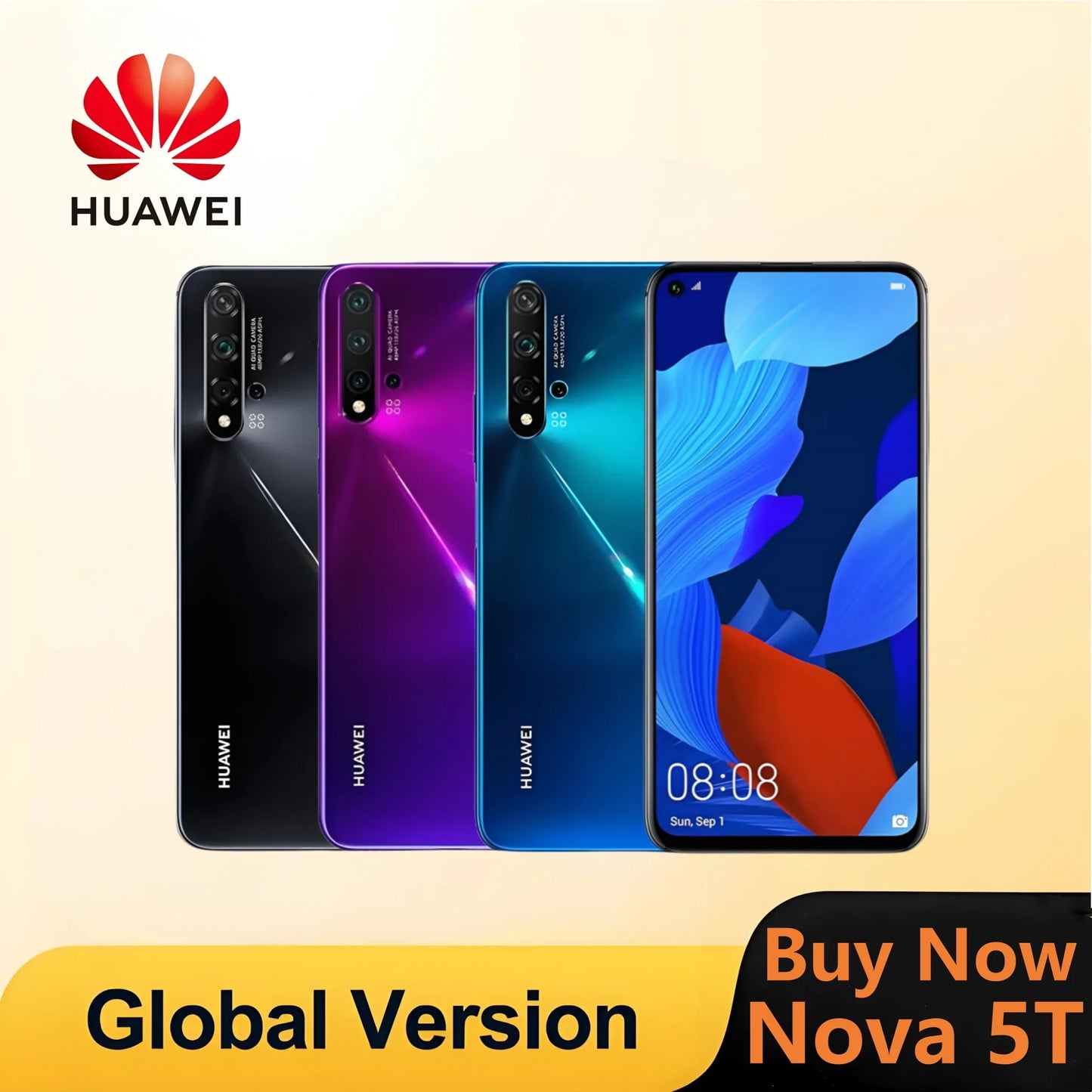 HUAWEI Nova 5T Smartphones Android Google Play Store 48MP Camera 6.26 inch 128GB 256GB ROM Mobile phones 4G Network Cell phone