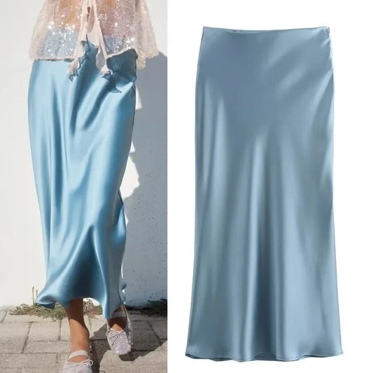 SAW Fast Selling Women's Clothing French Style Long Skirt High Waist Satin-Like Silk Sensation Independent Station Skirt