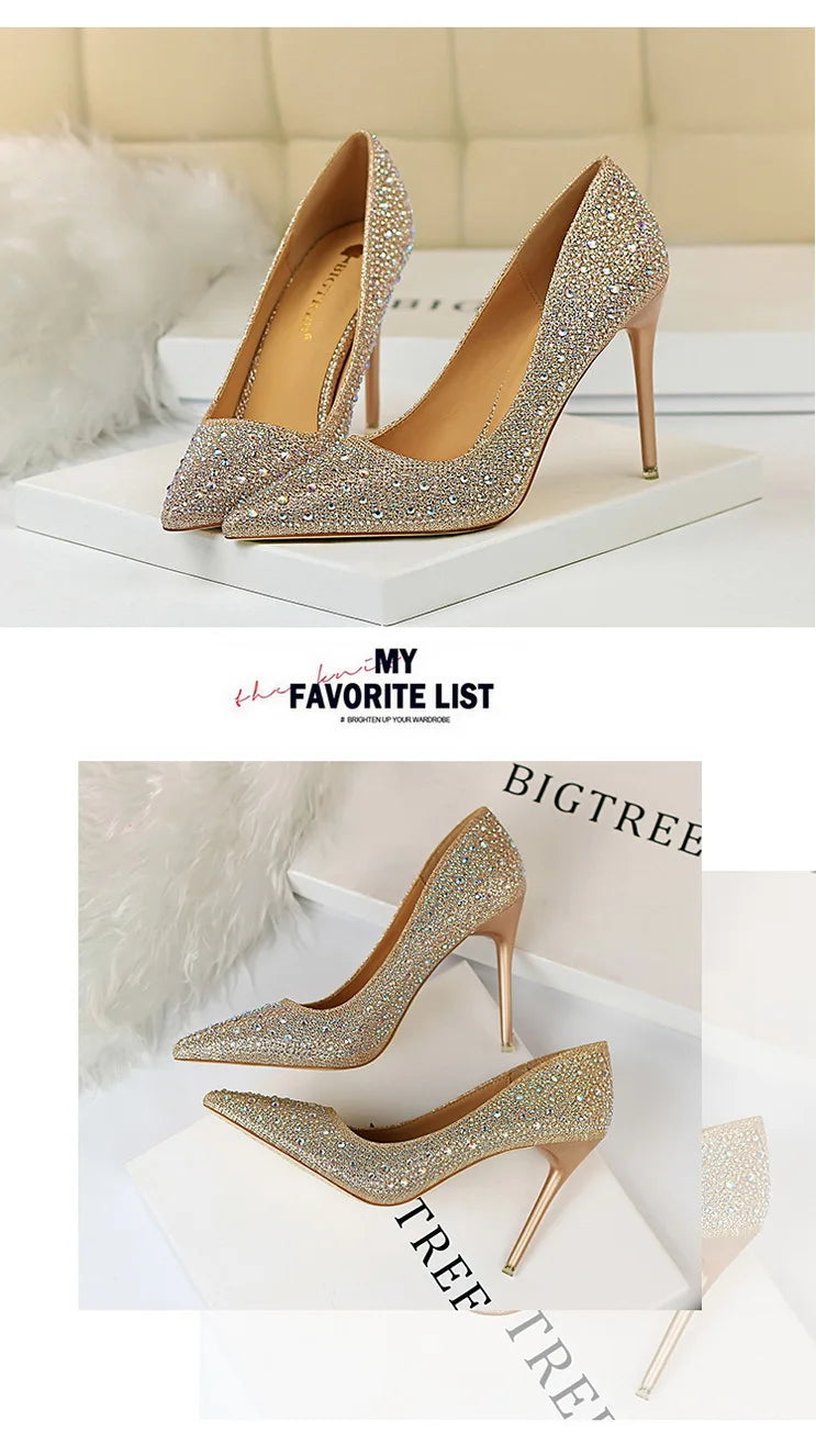 Rhinestone Women Pumps Sexy Stiletto Women High Heels Pointed Toe Women Heels Pumps Women Shoes Party Wedding Shoes Scarpe Donna