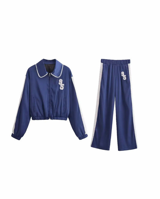 UNIZERA Women's Pants Set with Side Striped Jacket Elastic Waist Pants Spring Style New Pants Set