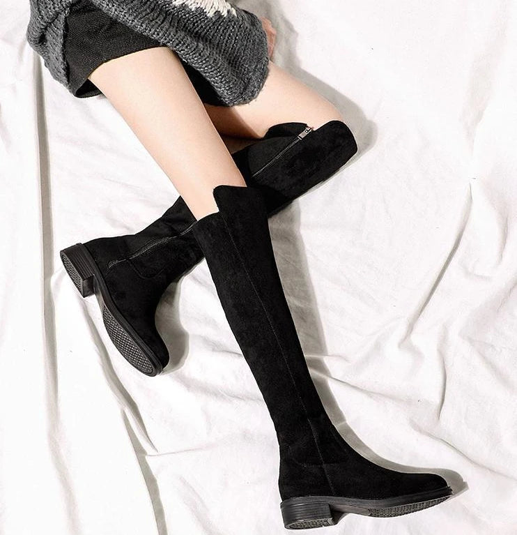 Shoes for Woman Middle Heel Footwear Winter Knee High Shaft Women's Boots Long Flat Gothic Spring Autumn Demi-season Quality Hot