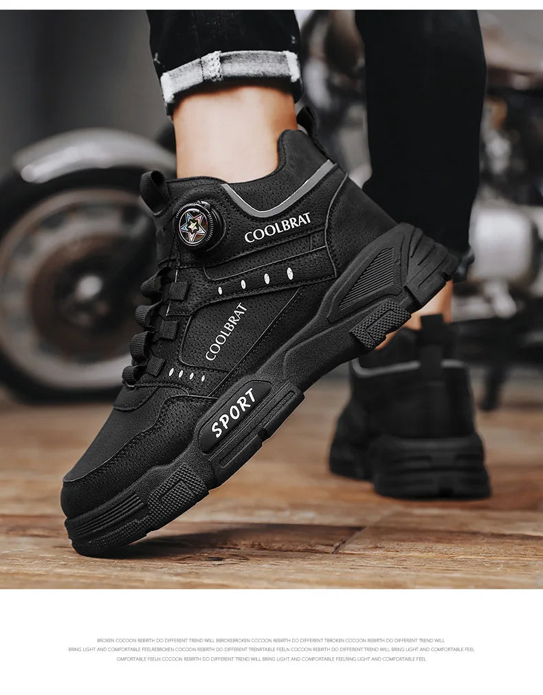 2024 New Men's High Top Platform Casual Boots Swivel Button Outdoor Cargo Men's Booties Motorcycle Ankle Boots Sneakers for Men