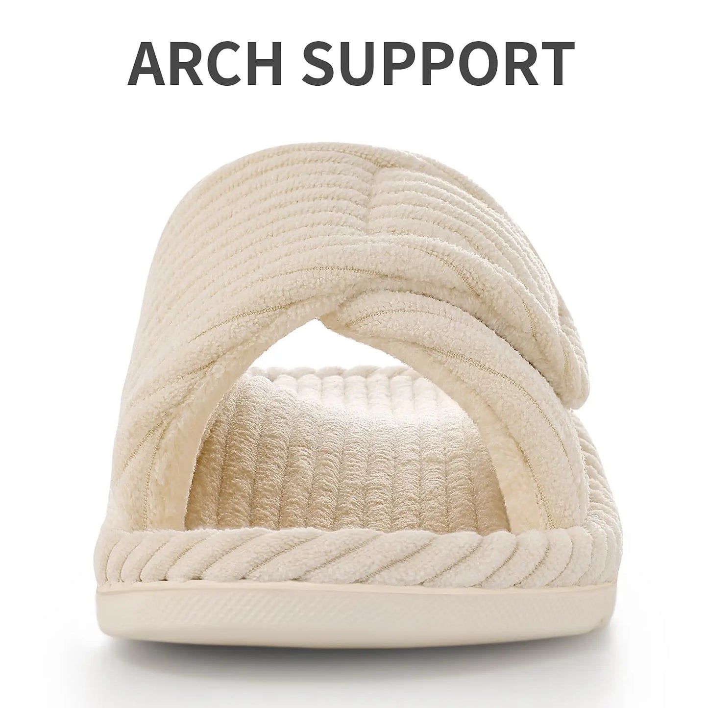 Litfun Women Orthopedic Home Slippers Fashion Open Toes Cozy Fur Flip-flops Indoor Flat Slides With Arch Support Cotton Slippers