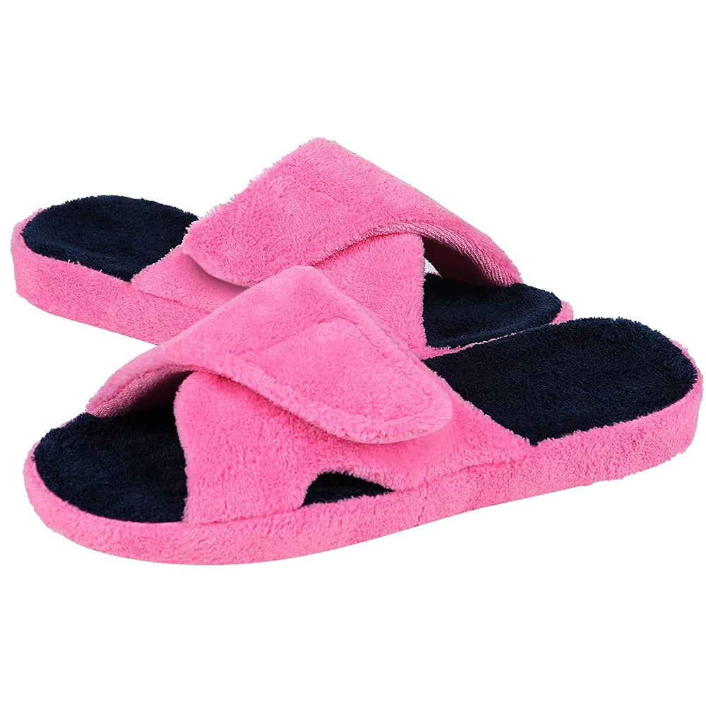 Litfun Women Orthopedic Home Slippers Fashion Open Toes Cozy Fur Flip-flops Indoor Flat Slides With Arch Support Cotton Slippers