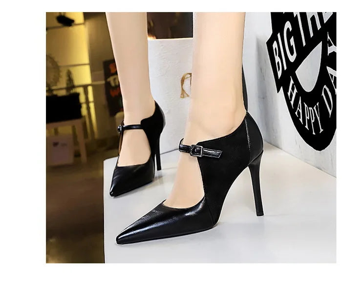 BIGTREE Spring Fashion Pointed Toe Thin Heels Woman Pumps Hollow Buckle Strap WEDDING Party Ladies Shoes