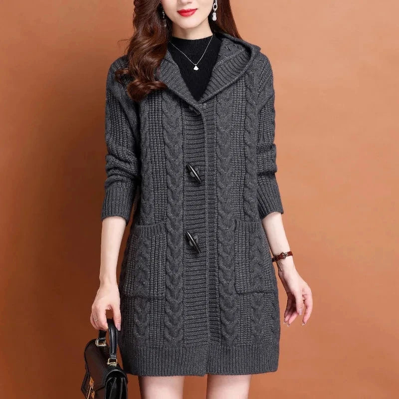 2024 Autumn Winter Thicken Sweaters5XL Large Size New Fashion Hooded Knitted Outerwear Women's Cardigan Sweater Knitting Jacket