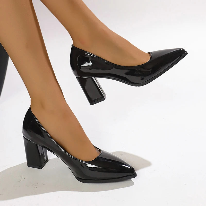 Women Shoes Green Chunky Heel High Heels Sexy Pointed Toe 7Cm Pumps Wedding Dress Shoes Rubber Bottom High Heels Ladies