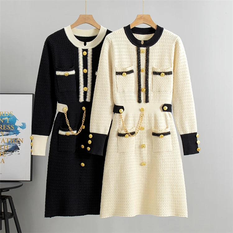 Women Retro Knitted Mini Solid Color V-Neck Long Sleeve Wrapped Hip Dress Autumn Winter Slim Sweater New Arrival 2025 Clothes