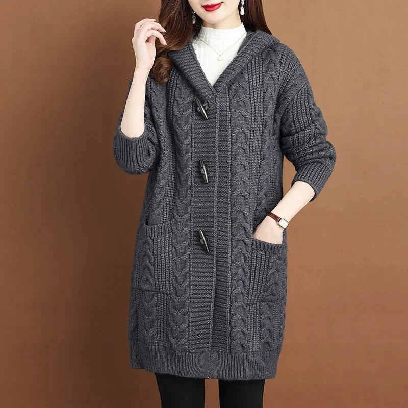 2024 Autumn Winter Thicken Sweaters5XL Large Size New Fashion Hooded Knitted Outerwear Women's Cardigan Sweater Knitting Jacket