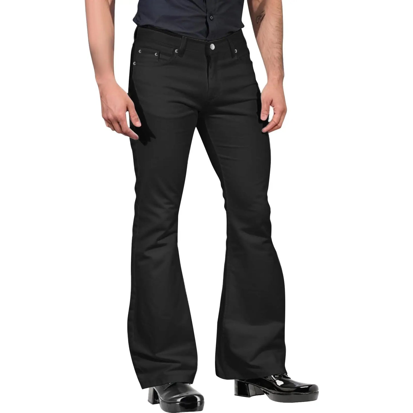 2024 新款時尚男士復古喇叭褲,純色中腰長褲休閒經典 70 年代喇叭褲