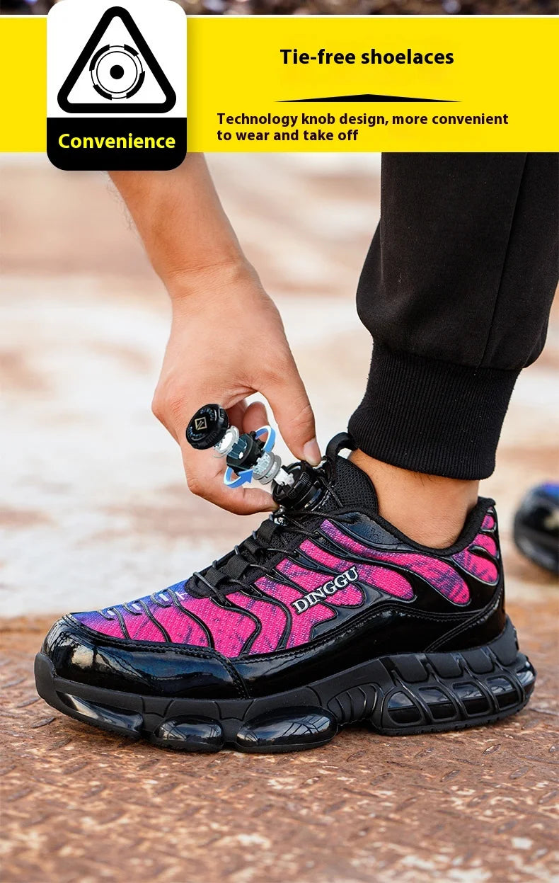 Rotating Buttons Safety Shoes Men Fashion Work Sneakers Steel Toe Shoes High-quality Work Shoes Puncture-Proof Protective Shoes