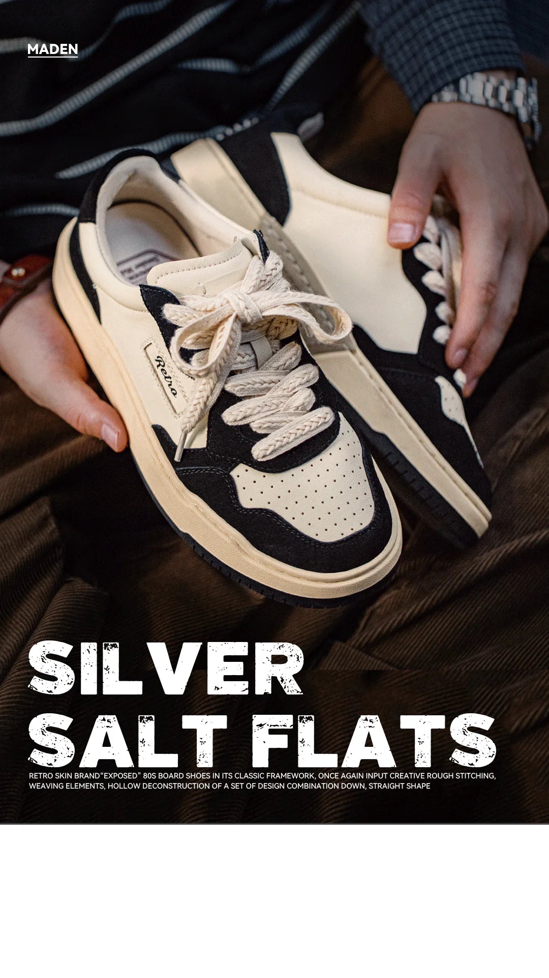 Maden New Casual Low-Top Black and White Spliced Sneakers Men's Versatile Sports Shoes for Autumn Lace-up Skateboarding Shoes