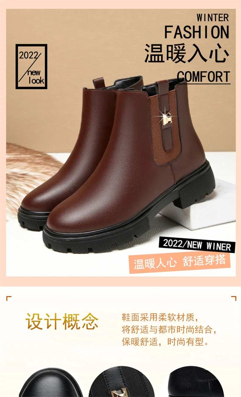 2024 British Style Women Chelsea Boots Square Heel Platform Comfortable Anti-slip Zip Ankle Boots Soft Leather Casual Boots