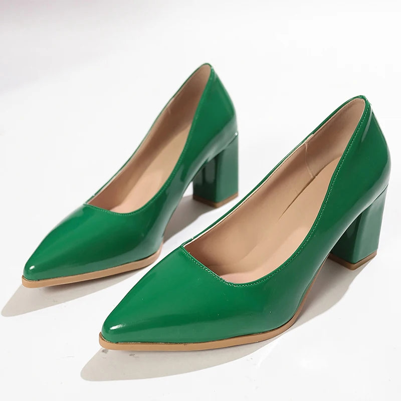 Women Shoes Green Chunky Heel High Heels Sexy Pointed Toe 7Cm Pumps Wedding Dress Shoes Rubber Bottom High Heels Ladies
