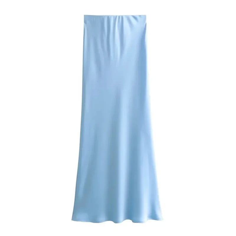 SAW Fast Selling Women's Clothing French Style Long Skirt High Waist Satin-Like Silk Sensation Independent Station Skirt