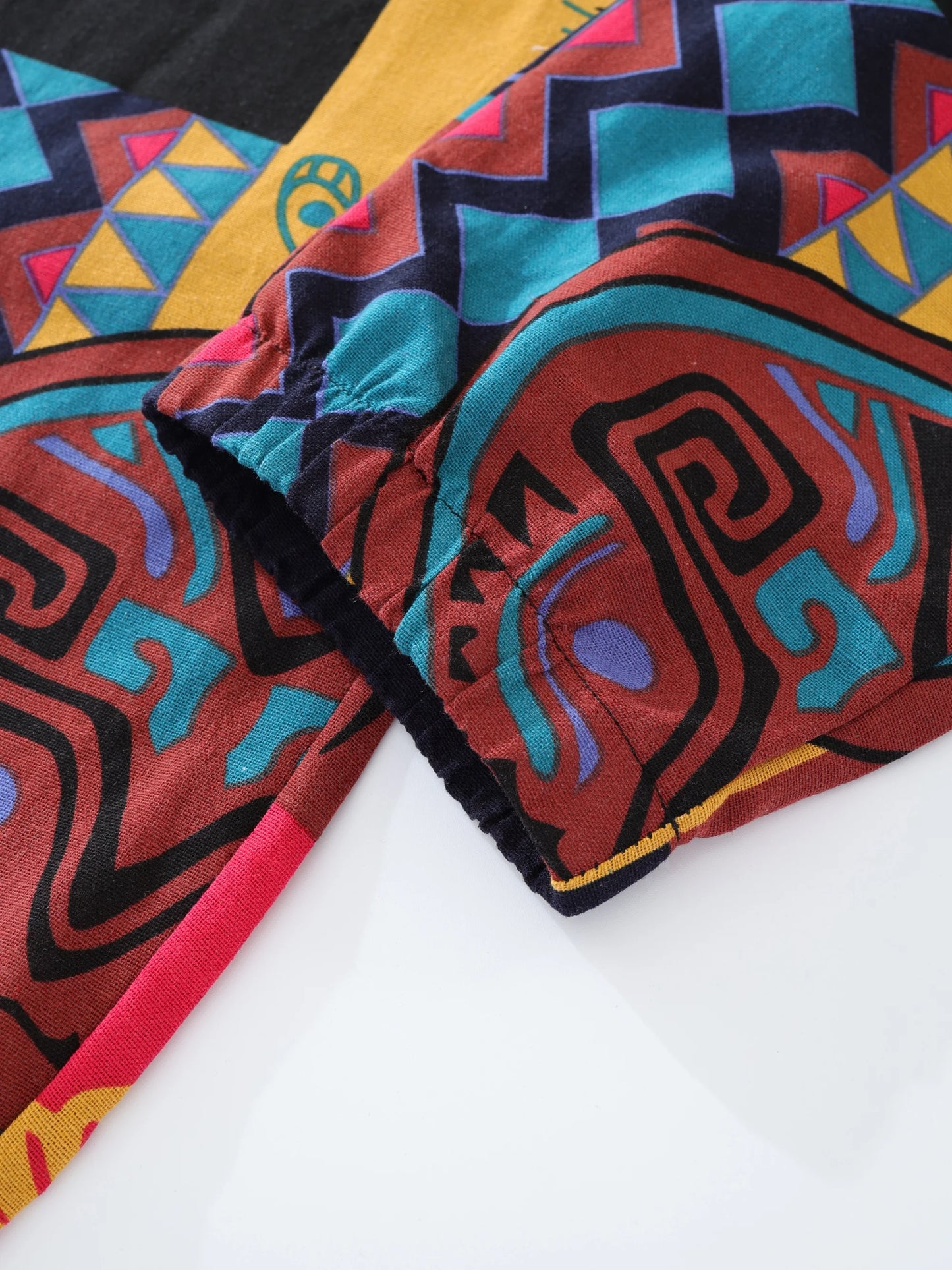 男士波西米亞部落印花彈性亞麻褲棉混紡抽繩輕便長褲帶口袋夏季慢跑褲