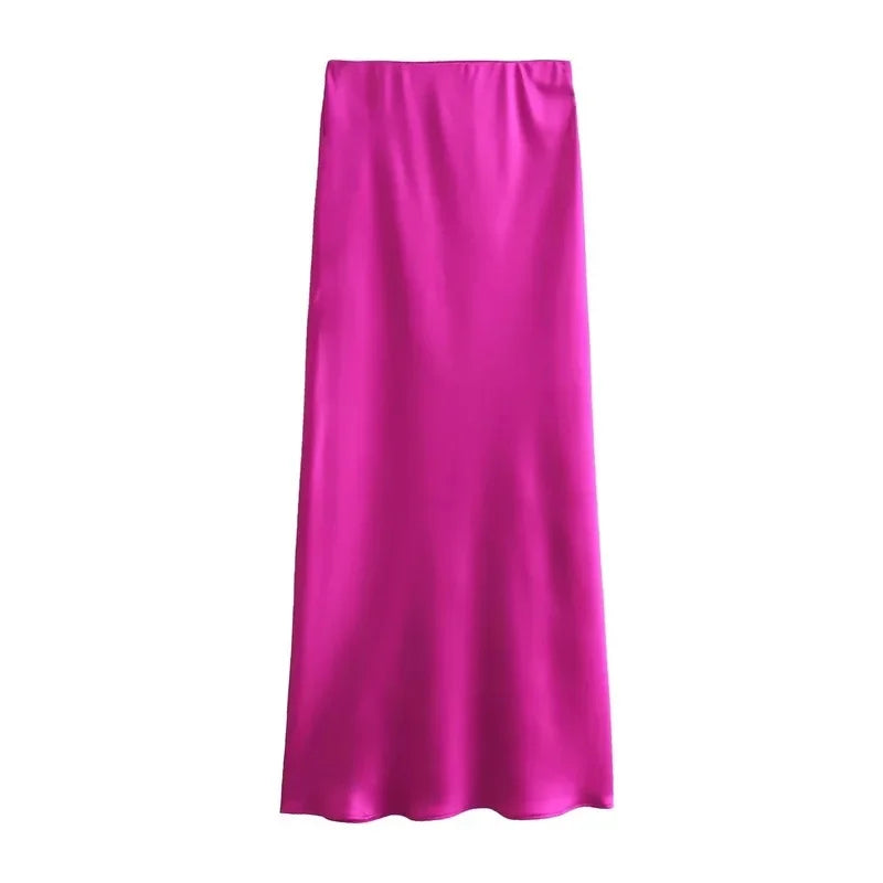 SAW Fast Selling Women's Clothing French Style Long Skirt High Waist Satin-Like Silk Sensation Independent Station Skirt