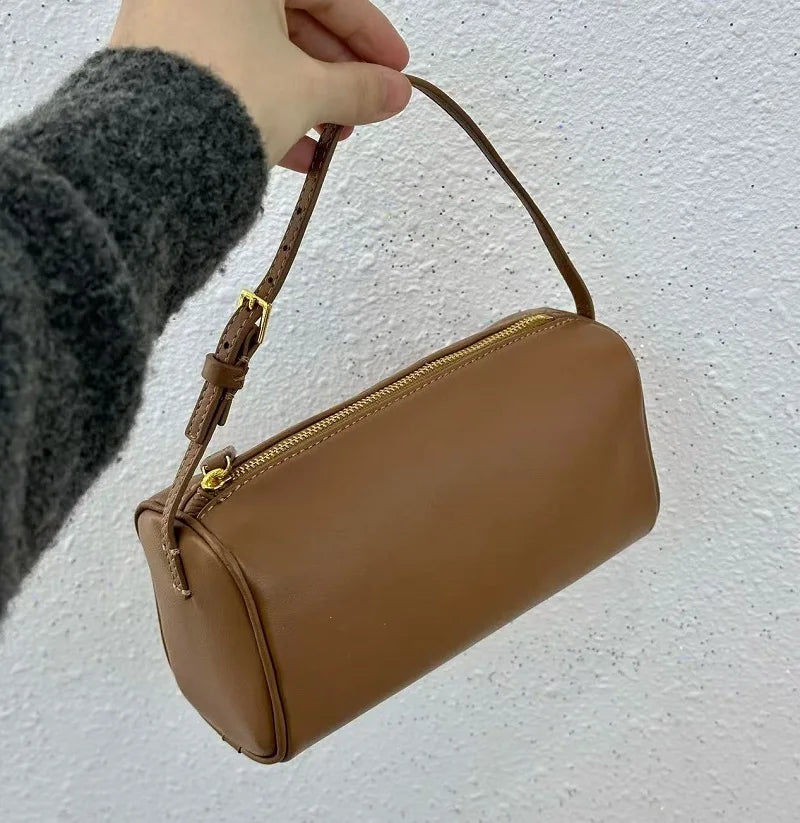 VIELINE Women's Pencil Bag Pillow Bag Genuine Leather Underarm Hobo Bag Day Clutches Ladies Simple Design Mini Purse