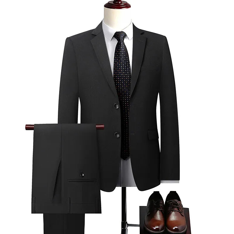 2025新款男士高品質四面彈性西裝正式夾克+褲子兩件套男士商務西裝尺寸5XL