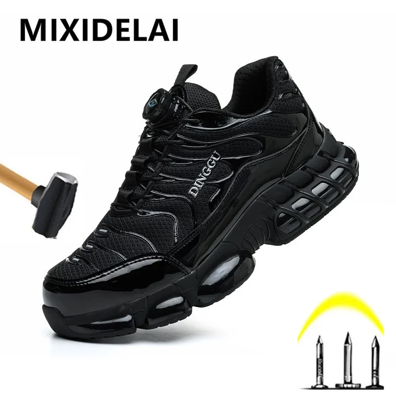 Rotating Buttons Safety Shoes Men Fashion Work Sneakers Steel Toe Shoes High-quality Work Shoes Puncture-Proof Protective Shoes