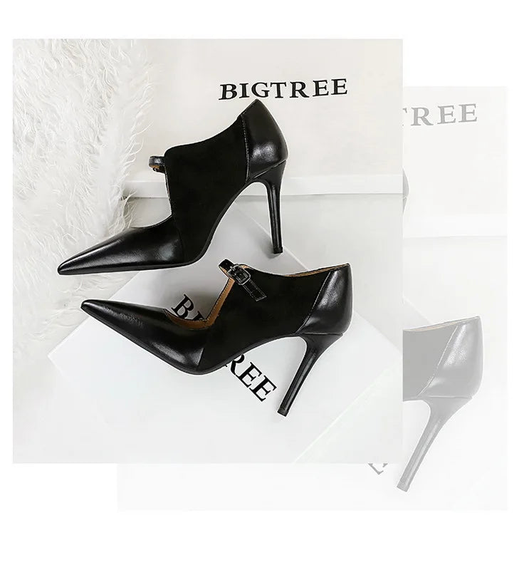 BIGTREE Spring Fashion Pointed Toe Thin Heels Woman Pumps Hollow Buckle Strap WEDDING Party Ladies Shoes
