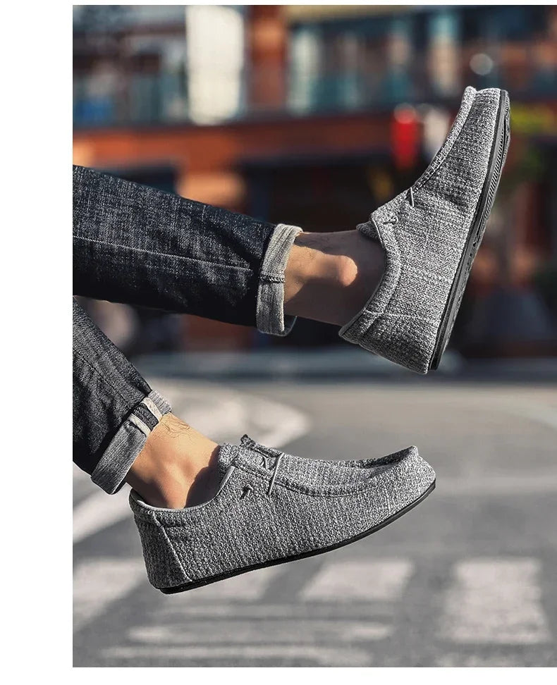 YRZL Summer Men's Canvas Boat Shoes Moccasins Casual Loafers Mens Slip-on Green Lightweight Breathable Comfortable Driving Shoe