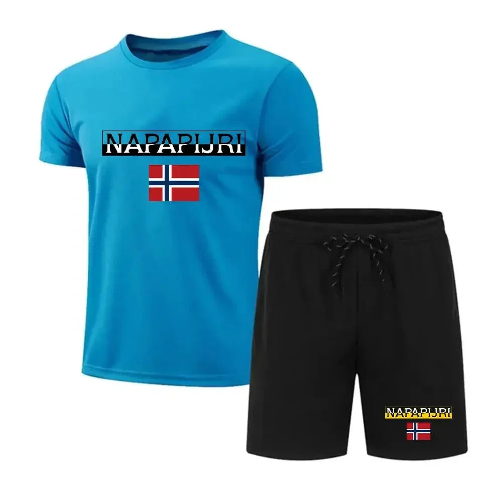 男士夏季跑步運動套裝男女時尚速乾透氣戶外健身休閒服