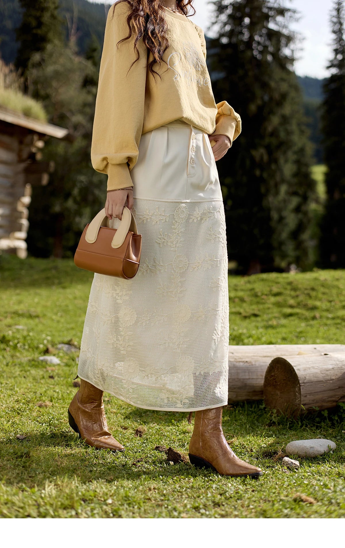 MISHOW Lace Embroidery Patchwork Fake Two-piece Skirt for Women 2024 Versatile Slim A-line Skirt Elegant Ruffle Skirt MPD42B0476