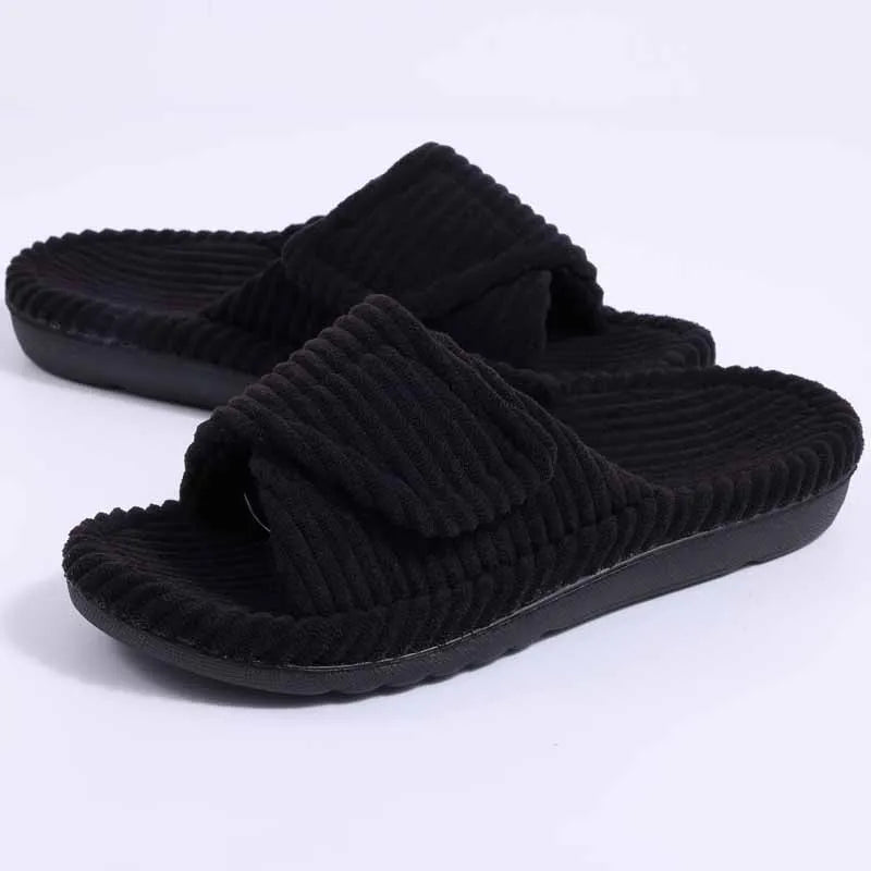 Litfun Women Orthopedic Home Slippers Fashion Open Toes Cozy Fur Flip-flops Indoor Flat Slides With Arch Support Cotton Slippers