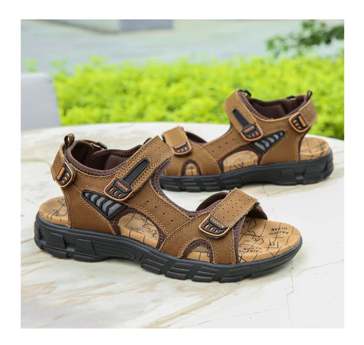 2024 New Genuine Leather Men's Sandals Summer Outdoor Non-slip Hiking Trekking Shoes for Men Beach Slippers Casual Sneakers