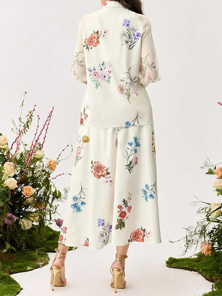 Ensemble deux pièces d'été pour femme Rafiah Boutique, jupe imprimée numériquement, ensemble à motifs pour femme, chemise à manches longues
