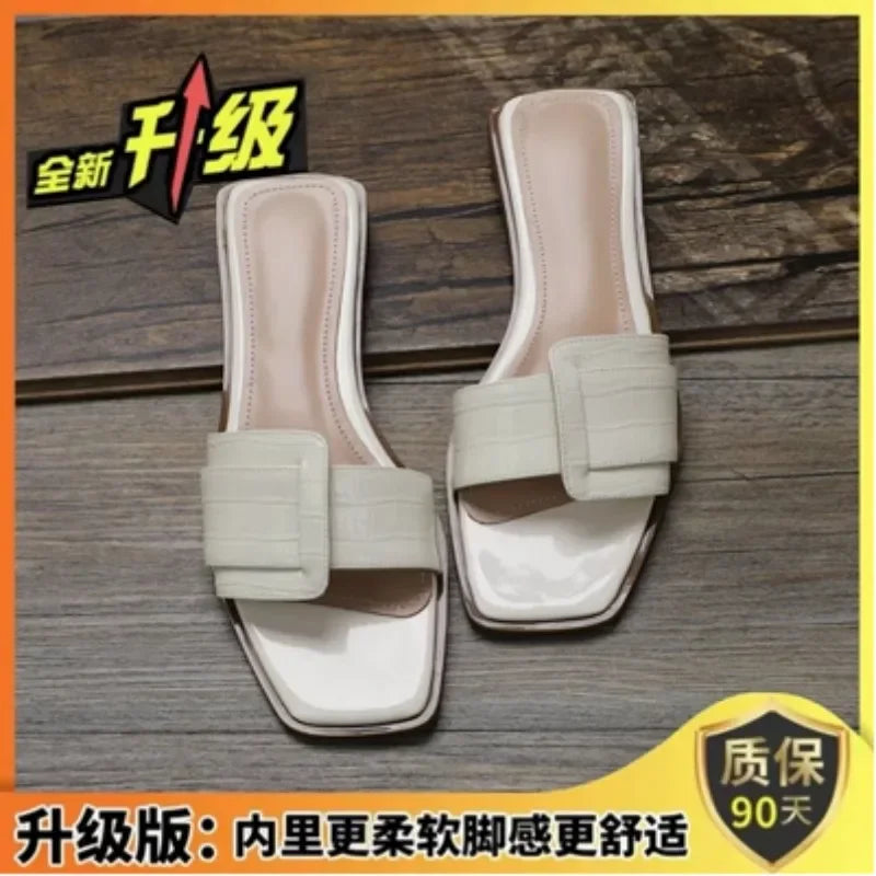 Flat with Summer Modern Slippers Outside Concise Ladies Shoes 2024 Hot Sale Solid Shallow Adult Chinelos