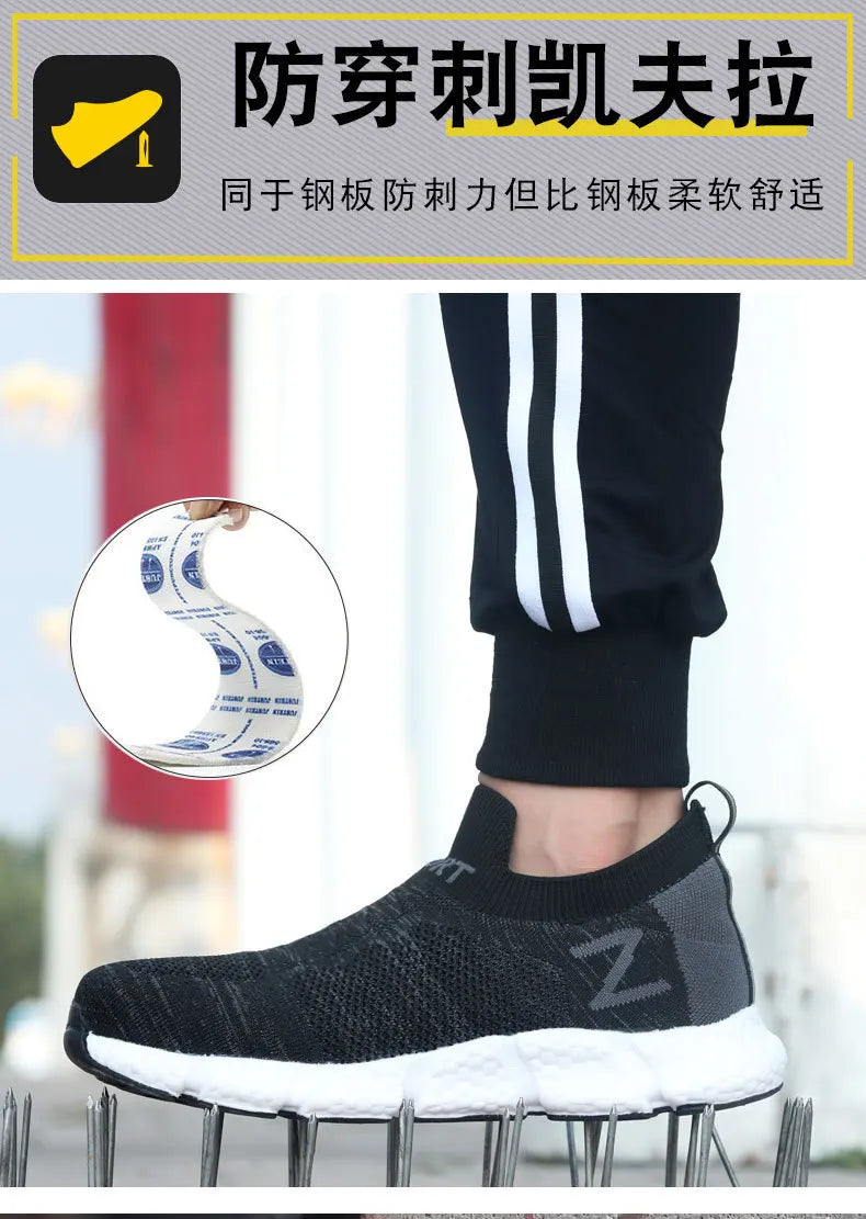 Size 36-46 Men Women Safety Work Boots Outdoor Hiking Shoes Air Mesh Sneaker Popcorn Sole Kevlar Insole Anti-smash Steel Toe Cap