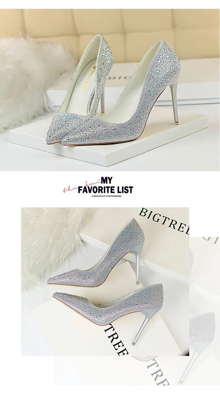 Rhinestone Women Pumps Sexy Stiletto Women High Heels Pointed Toe Women Heels Pumps Women Shoes Party Wedding Shoes Scarpe Donna