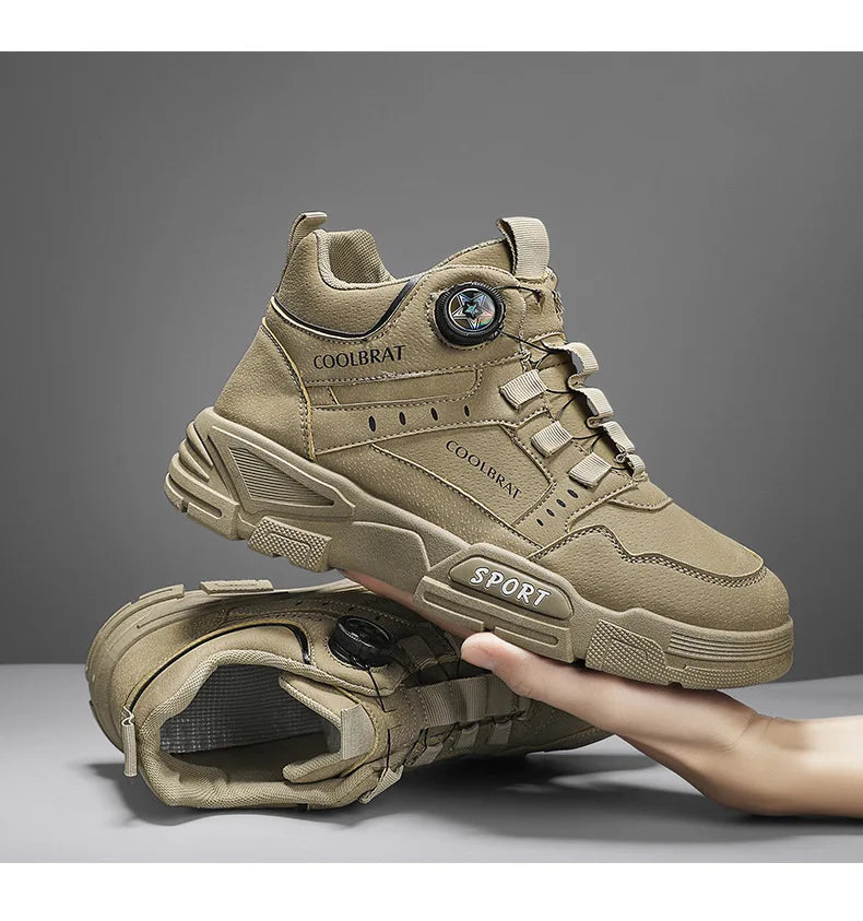 2024 New Men's High Top Platform Casual Boots Swivel Button Outdoor Cargo Men's Booties Motorcycle Ankle Boots Sneakers for Men